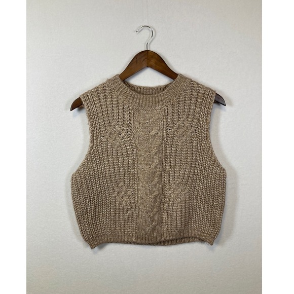 Pink Rose Jackets & Blazers - Pink Rose Women's Cable Knit Sleeveless Vest Sweater Taupe Size L NWT